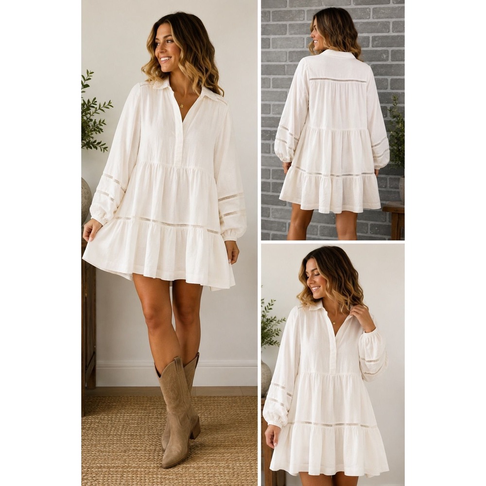 Anthropologie Maeve (MSRP $168) Bettina Linen Blend Tiered Shirt Dress M NWT